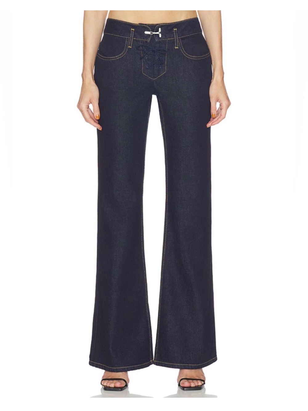 Haelo Dark Blue Lace-Up Flare Jeans- REVOLVE